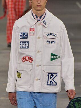 Kenzo SS23 Runway White Sailor Cotton-Denim Logo-Applique Jacket